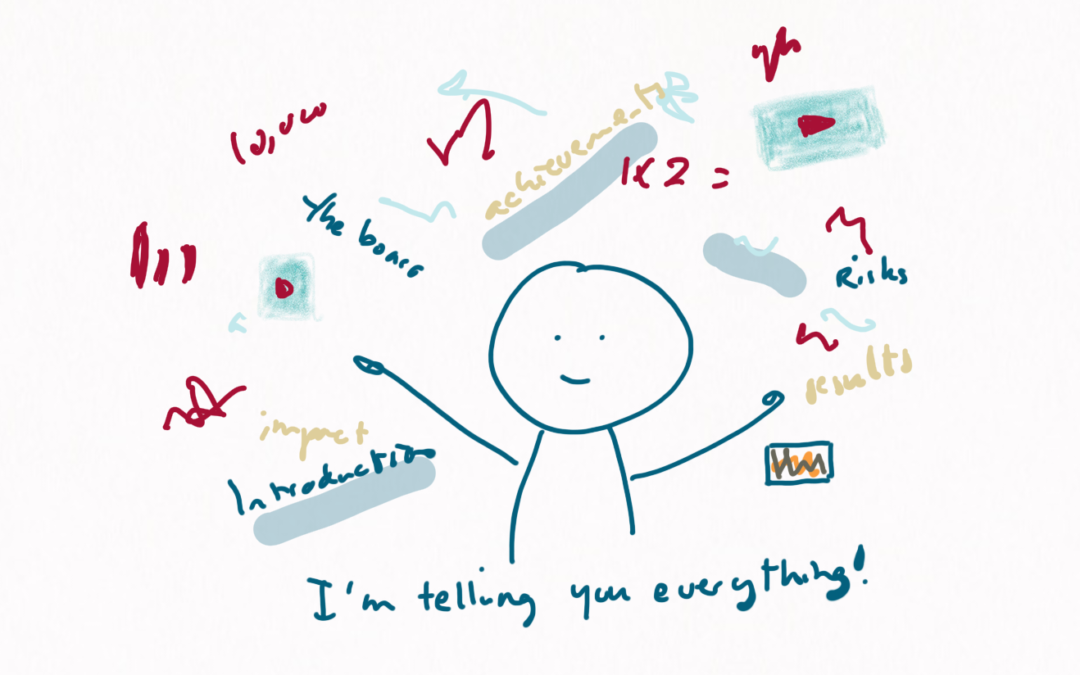 We see a person in the middle of a frenzy of numbers, videos, words, underlined terms, graphs and illegible things - saying: I'm telling you everything!